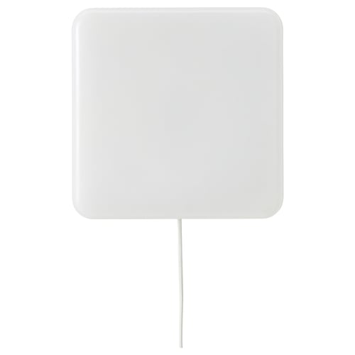 Square white smart light panel, minimalist design, stands via base.