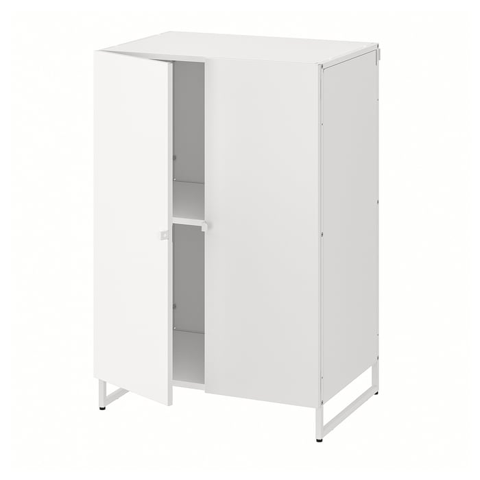 JOSTEIN shelf unit with doors, indoor/outdoor/white, 61x44x90 cm