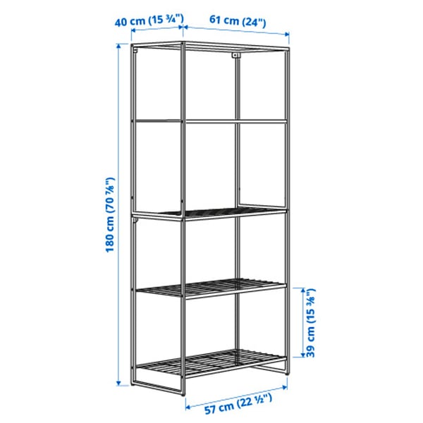 JOSTEIN Shelving unit, indoor/outdoor/wire white, 61x40x180 cm
