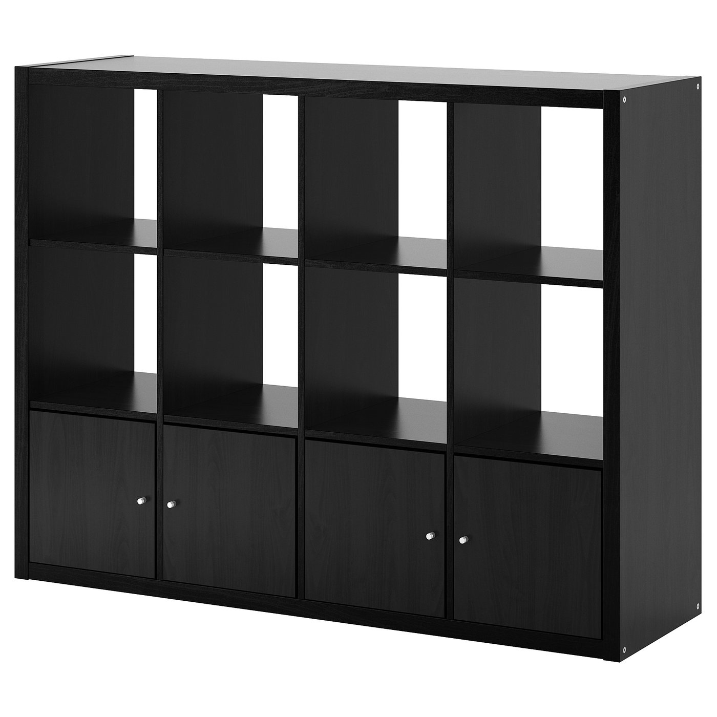 KALLAX shelf unit with 4 inserts, blackbrown, 147x112 cm (577/8x441/8