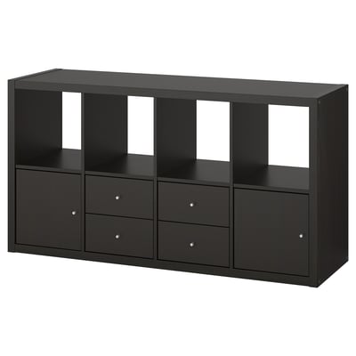 KALLAX Shelf unit with 4 inserts, black-brown, 147x77 cm