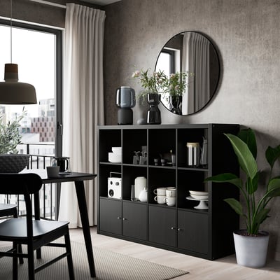 KALLAX Shelf unit with 4 inserts, black-brown, 147x112 cm