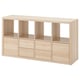 KALLAX Shelf unit with 4 inserts, white stained oak effect, 147x77 cm