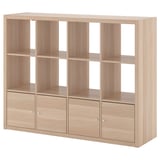KALLAX Shelf unit with 4 inserts, white stained oak effect, 147x112 cm