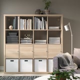 KALLAX Shelf unit with 4 inserts, white stained oak effect, 147x147 cm