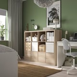 KALLAX Shelf unit with 4 inserts, white stained oak effect, 147x112 cm