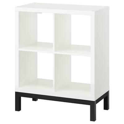 KALLAX Shelving unit with underframe, high-gloss/white/black, 77x94 cm