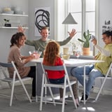 KALLHÄLL Gateleg table with storage, white/light gray, 33/89/145x98 cm