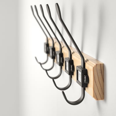 KARTOTEK Rack with 5 hooks, pine/gray