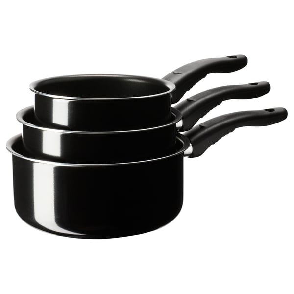 KAVALKAD saucepan, set of 3, black IKEA