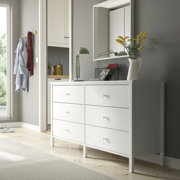 KILBERGET 6-drawer dresser, white/anchor/unlock function, 144x78 cm