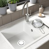 KILSVIKEN Single bowl sink with drainboard, white quartz composite, 72x46 cm
