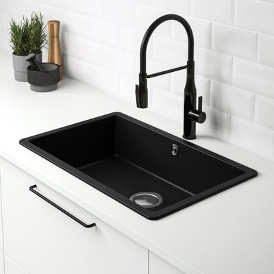 KILSVIKEN Sink, black quartz composite, 72x46 cm