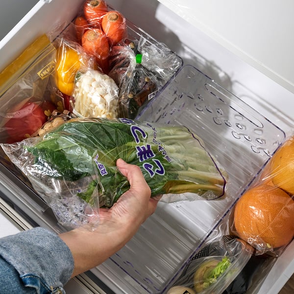 KLIPPKAKTUS Storage basket for fridge, clear, 30x19x14 cm