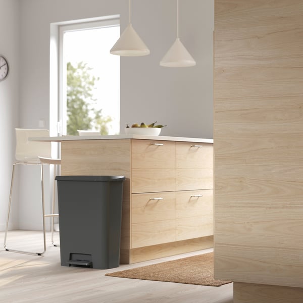 KNÖCKLA Step trash can, dark gray, 50 l