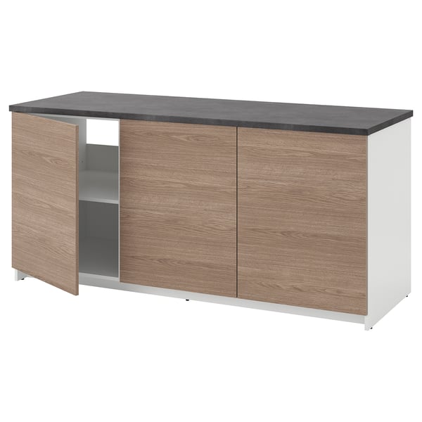 KNOXHULT base with doors, wood effect/gray, 180x85 cm (707
