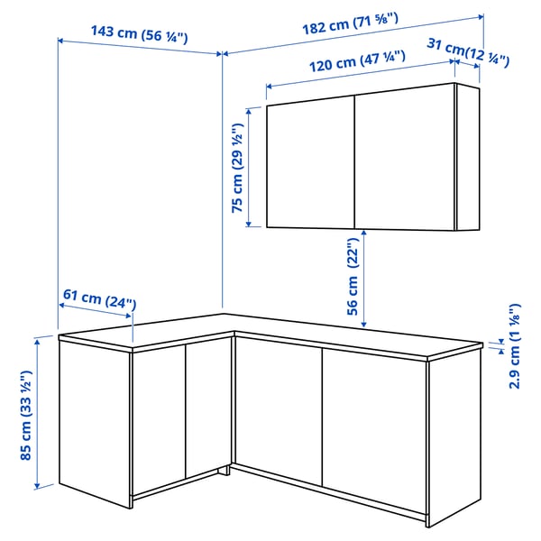 KNOXHULT Corner kitchen, white, 182x143x220 cm