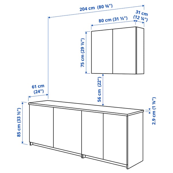 KNOXHULT Kitchen, white, 204x61x220 cm