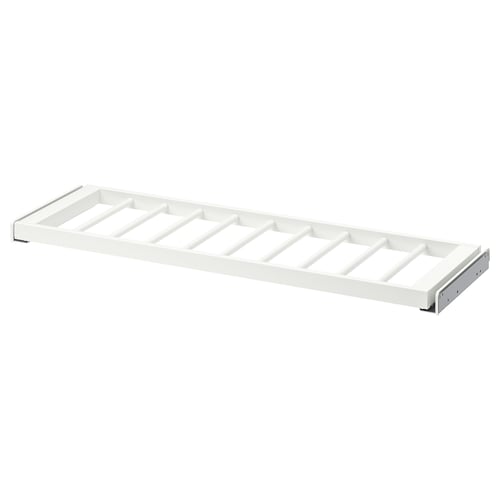 White KOMPLEMENT trouser hanger, sturdy frame, smooth mechanism, space-saving.