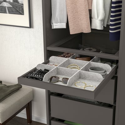 KOMPLEMENT Pull-out tray with divider, dark gray/light gray, 50x58 cm