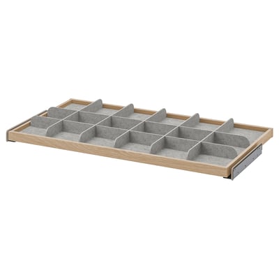 KOMPLEMENT Pull-out tray with divider, white stained oak effect/light gray, 100x58 cm