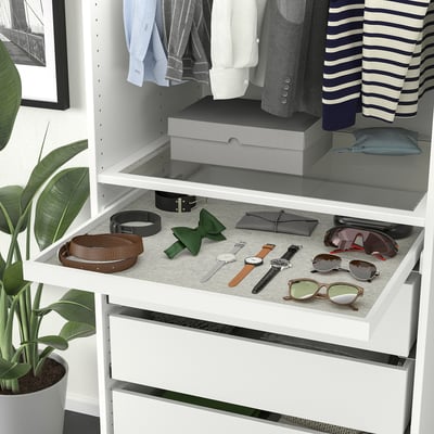 KOMPLEMENT Pull-out tray with drawer mat, white/light gray, 75x58 cm