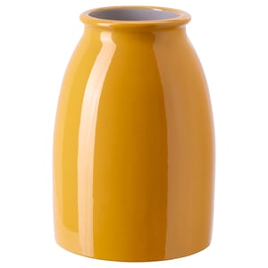 KOPPARBJÖRK vase, yellow, ceramic. Rounded body, simple, glossy finish.