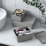 KUGGIS Box with lid, light gray, 13x18x8 cm