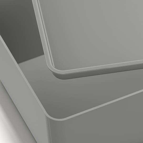 KUGGIS Box with lid, light gray, 13x18x8 cm