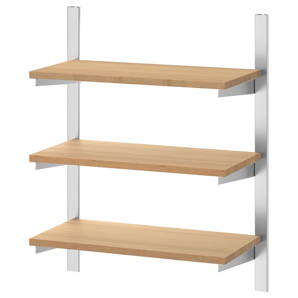 KUNGSFORS Suspension rail with shelves, stainless steel/bamboo, 60 cm