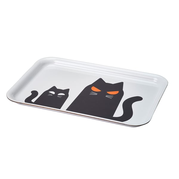 KUSTFYR Tray, cat pattern white/black, 20x28 cm
