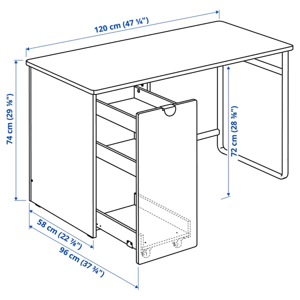 LÄRANDE Desk with pull-out storage unit, white, 120x58 cm