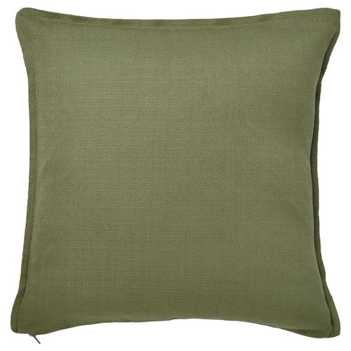 Olive-green textured cushion, zip closure.