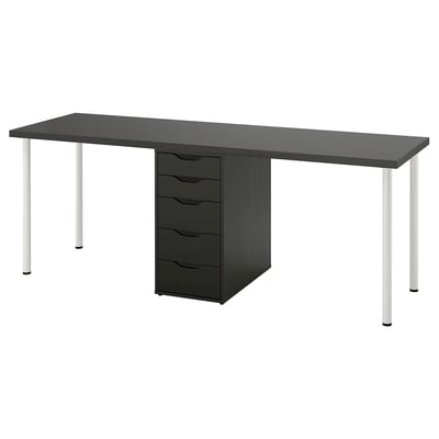 LAGKAPTEN / ALEX Desk, black-brown/black, 200x60 cm