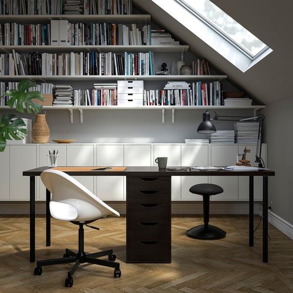 LAGKAPTEN / ALEX Desk, black-brown/black, 200x60 cm