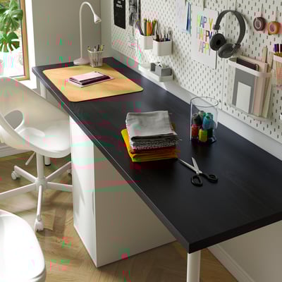 LAGKAPTEN / ALEX Desk, black-brown/white, 200x60 cm