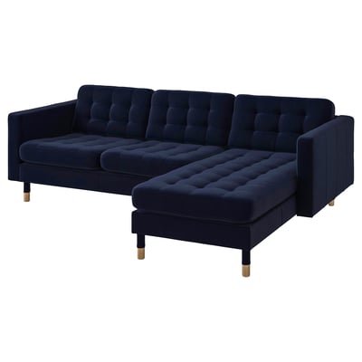 LANDSKRONA Sofa, with chaise/Djuparp dark blue/wood