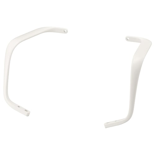A white LÅNGFJÄLL armrest frame. It is shaped in a smooth, curved l design made of aluminium.