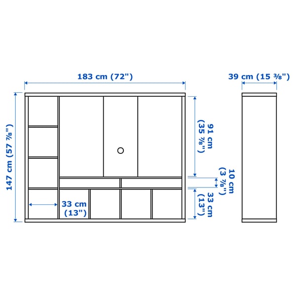 LAPPLAND TV storage unit, blackbrown, 183x39x147 cm (72x153/8x577/8