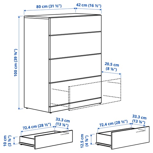 LASTARE 4-drawer dresser, white, 80x42x100 cm