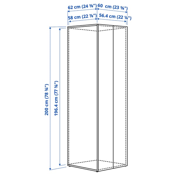 LASTARE Frame with doors, white, 60x62x200 cm