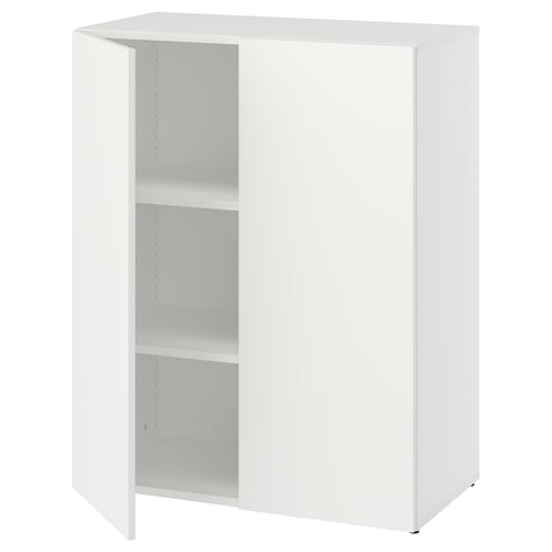 A white LASTARE storage unit with an open compartment and shelves. The modern design is versatile for various spaces.
