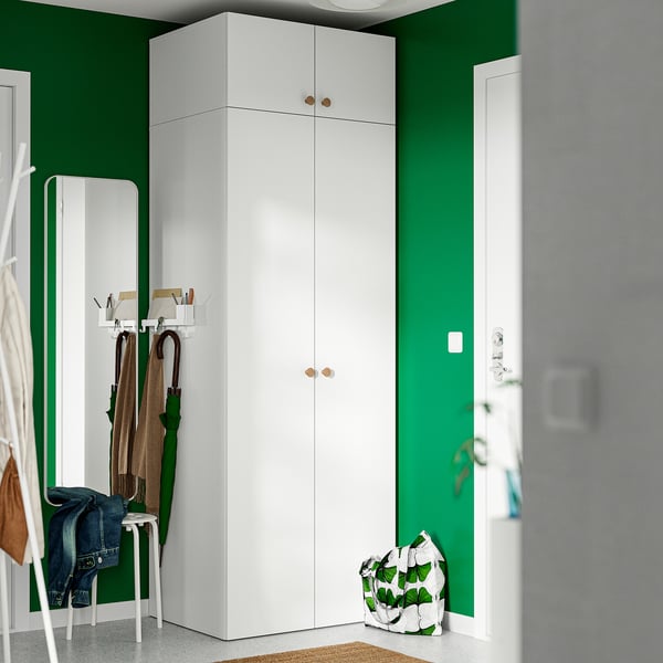LASTARE Wardrobe combination, white/with height extension unit, 80x62x236 cm