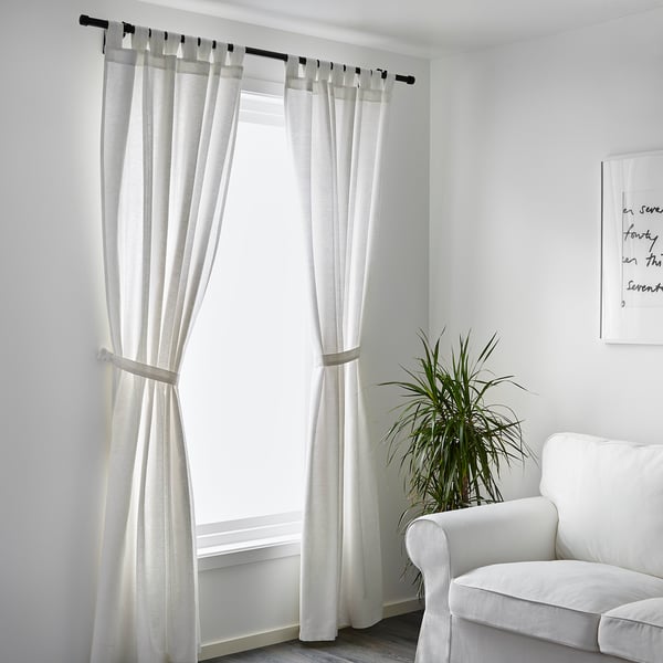 LENDA Curtains with tiebacks, 1 pair, white, 140x250 cm (55x98") IKEA
