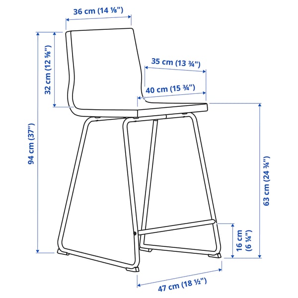 LILLÅNÄS Bar stool, chrome plated/Gunnared dark gray, 63 cm