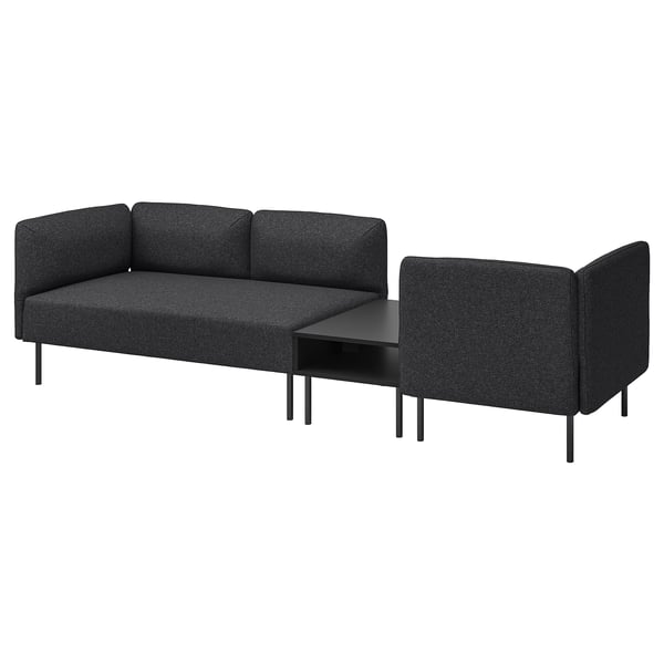 LILLEHEM 3-seat modular sofa with side table, Gunnared dark gray/metal