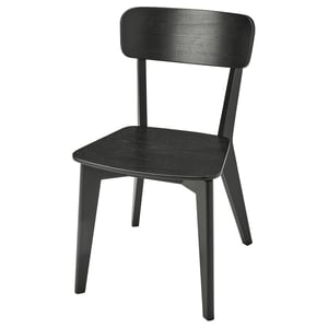A black LISABO chair with a square seat, curved back, and four angled legs, made from wood and veneer.