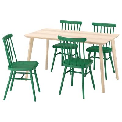 LISABO / HÖGVED Table and 4 chairs, ash veneer/green, 140x78 cm