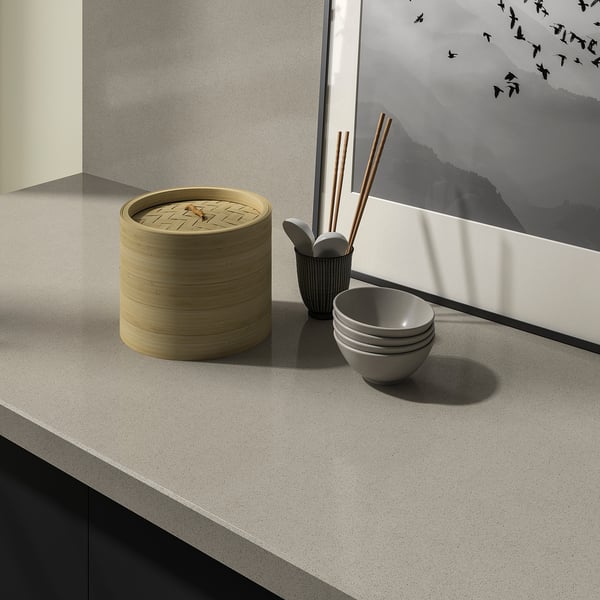LOCKEBO Custom countertop, beige stone effect/glass composite, 1 m²x4.0 cm