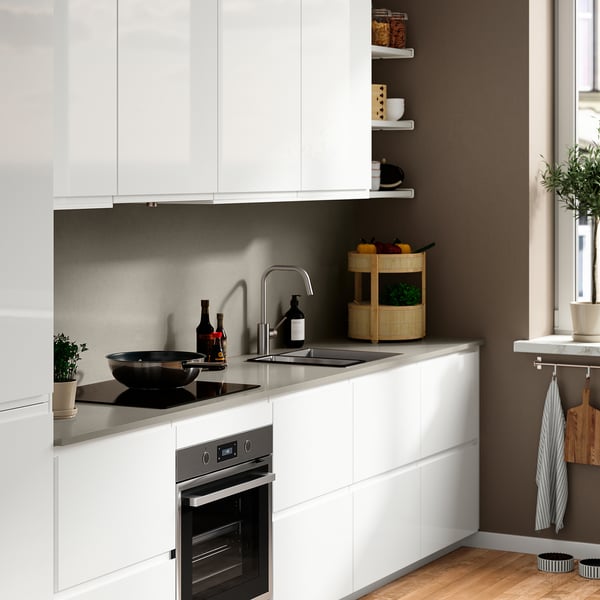 LOCKEBO Custom countertop, beige stone effect/glass composite, 1 m²x2.0 cm